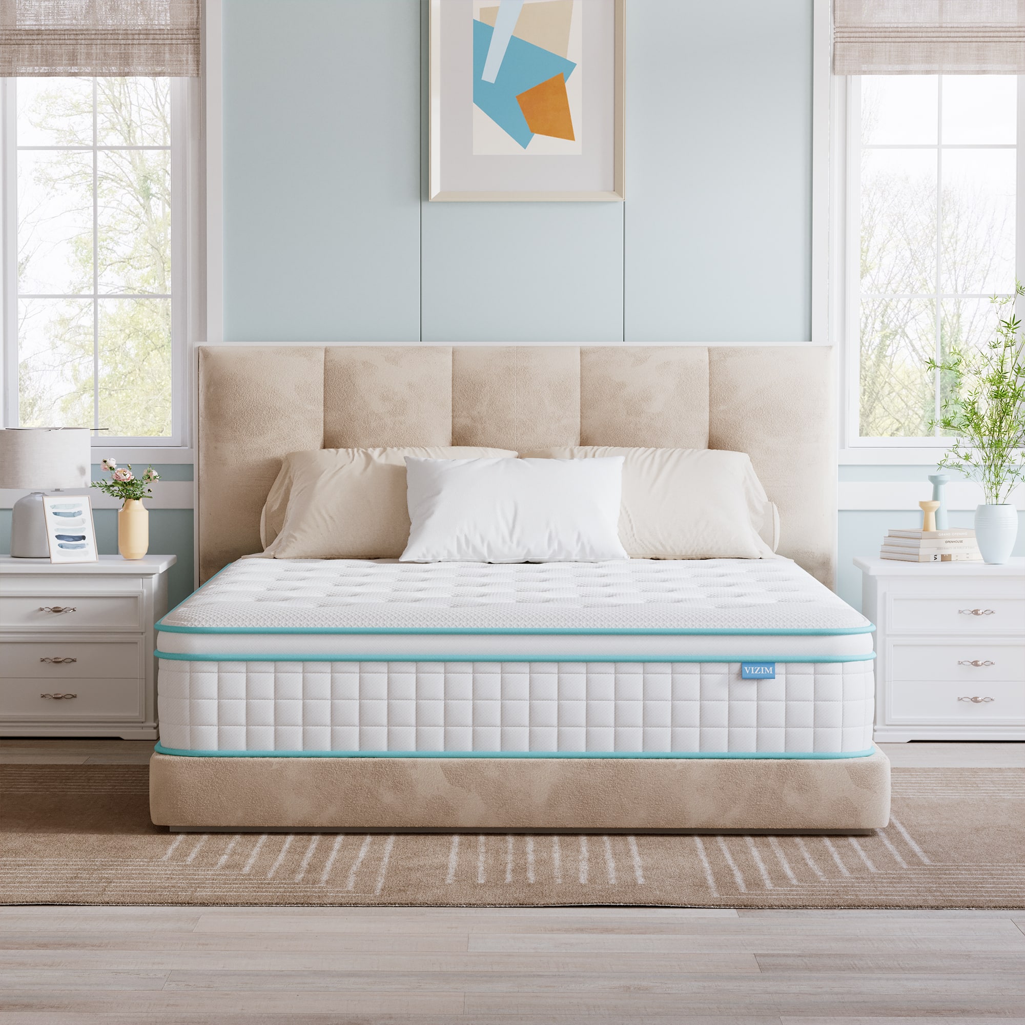 Front. Bestier - 12 inch Cooling Medium Hybrid Memory Foam Mattress - White and Blue.