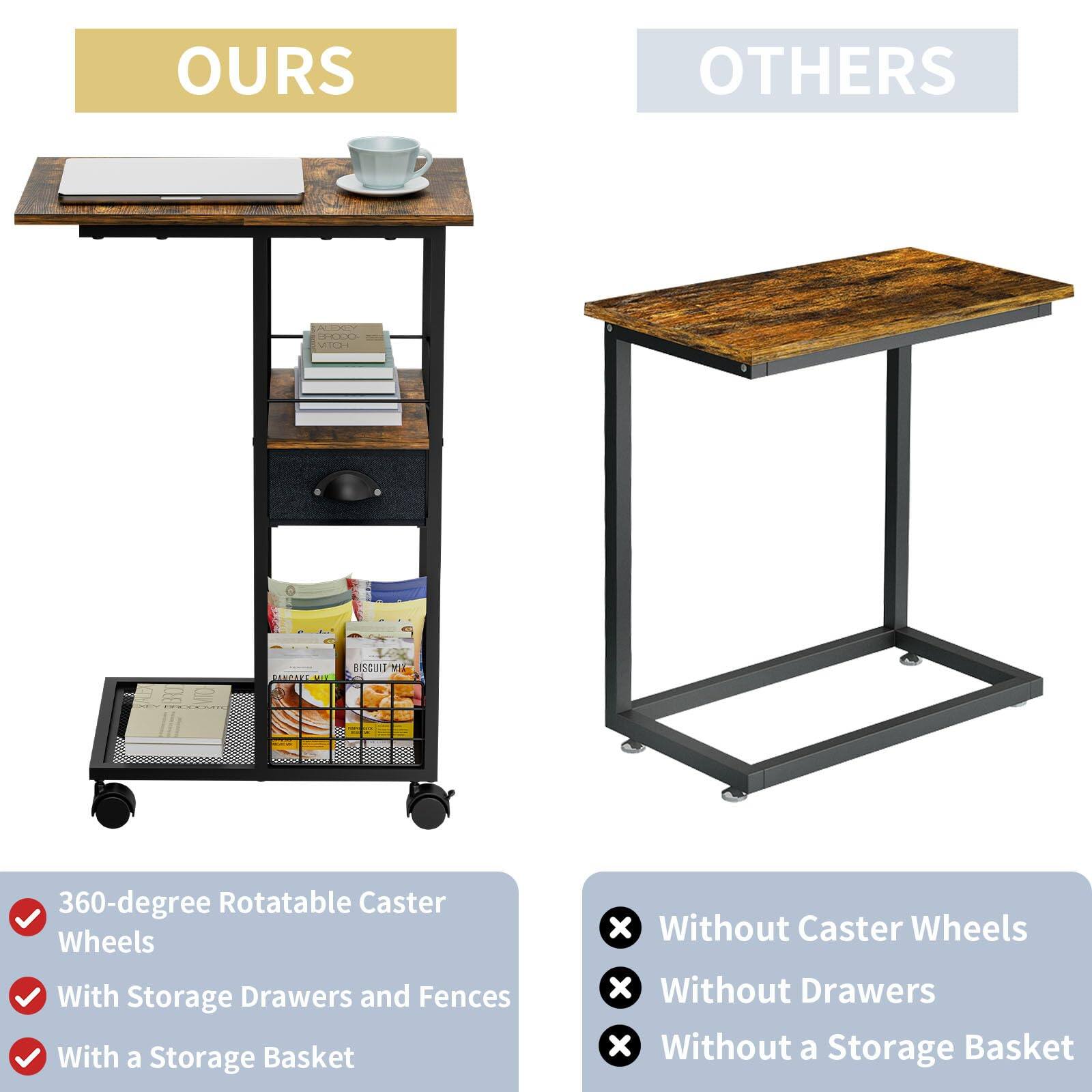 **OURS**

- 360-degree Rotatable Caster Wheels
- With Storage Drawers and Fences
- With a Storage Basket

**OTHERS**

- Without Caster Wheels
- Without Drawers
- Without a Storage Basket