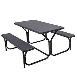 Boyel Living - HDPE Outdoor Picnic Table Bench Set with Metal Base - Black