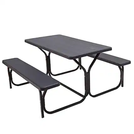 Front. Boyel Living - HDPE Outdoor Picnic Table Bench Set with Metal Base - Black.
