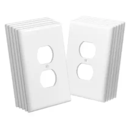 Front. VEVOR - 1-Gang Duplex Outlet Covers, 10 Pack Standard Size Wall Outlet Cover, Unbreakable and Impact-Resistant - White.