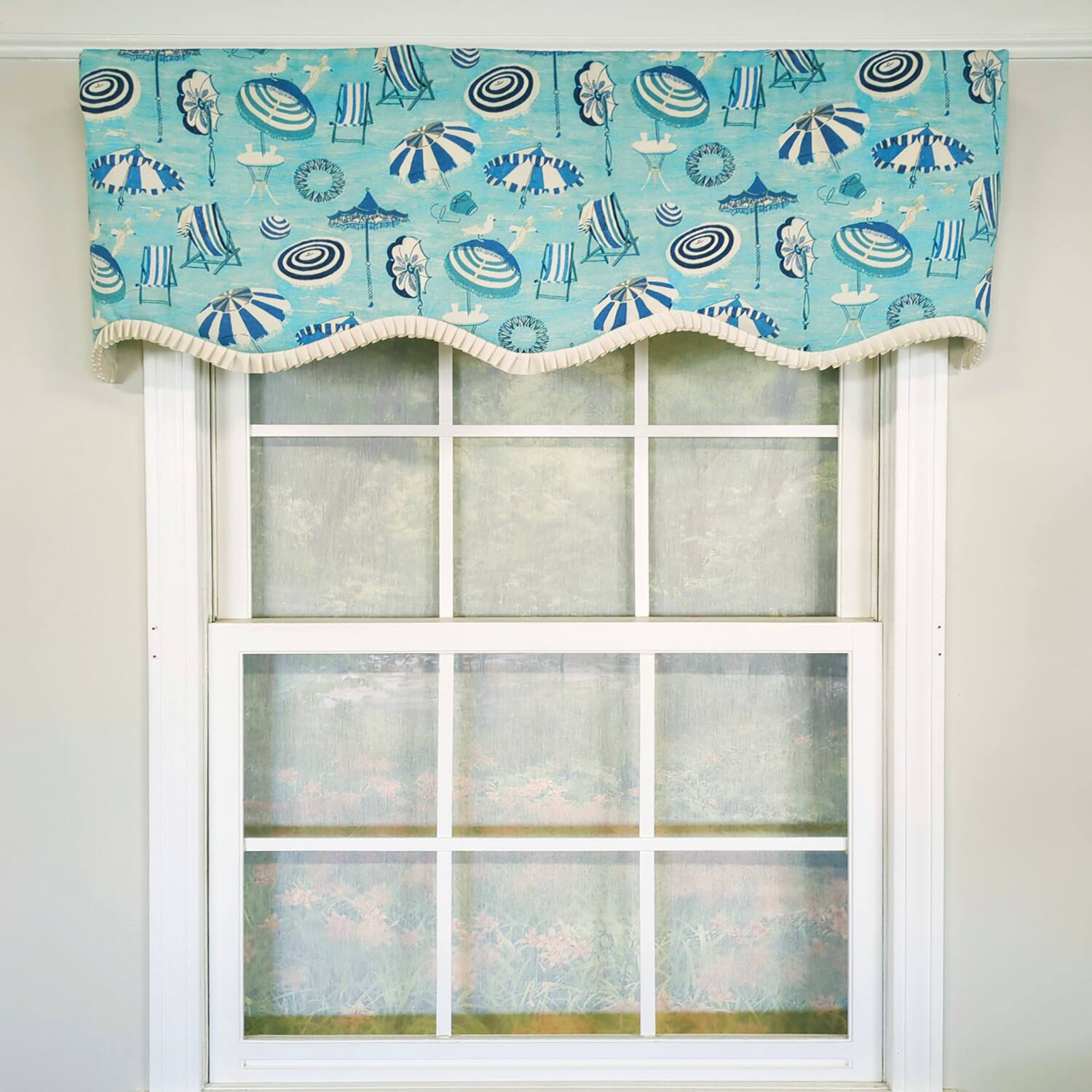 Left. RLF Home - RLF Home 100% Cotton Umbrellas Provance With Ivory Lining Rod Pocket Window Valance 50" x 17" Blue - Blue.