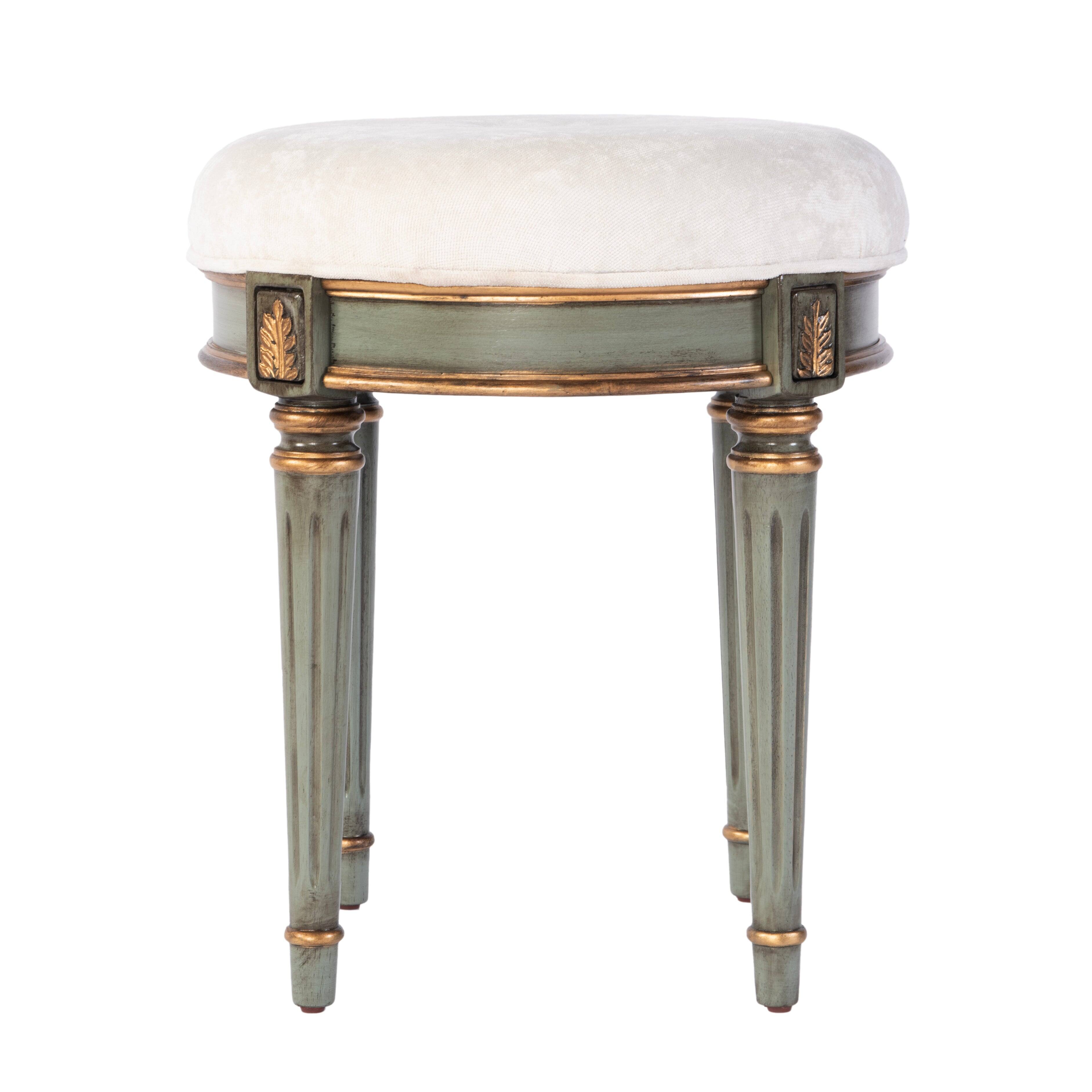 Alt View 4. Butler Specialty - Bernadette 18.5 in. Seat Height Round Upholstered and Wood Traditional Vanity Stool - Green.