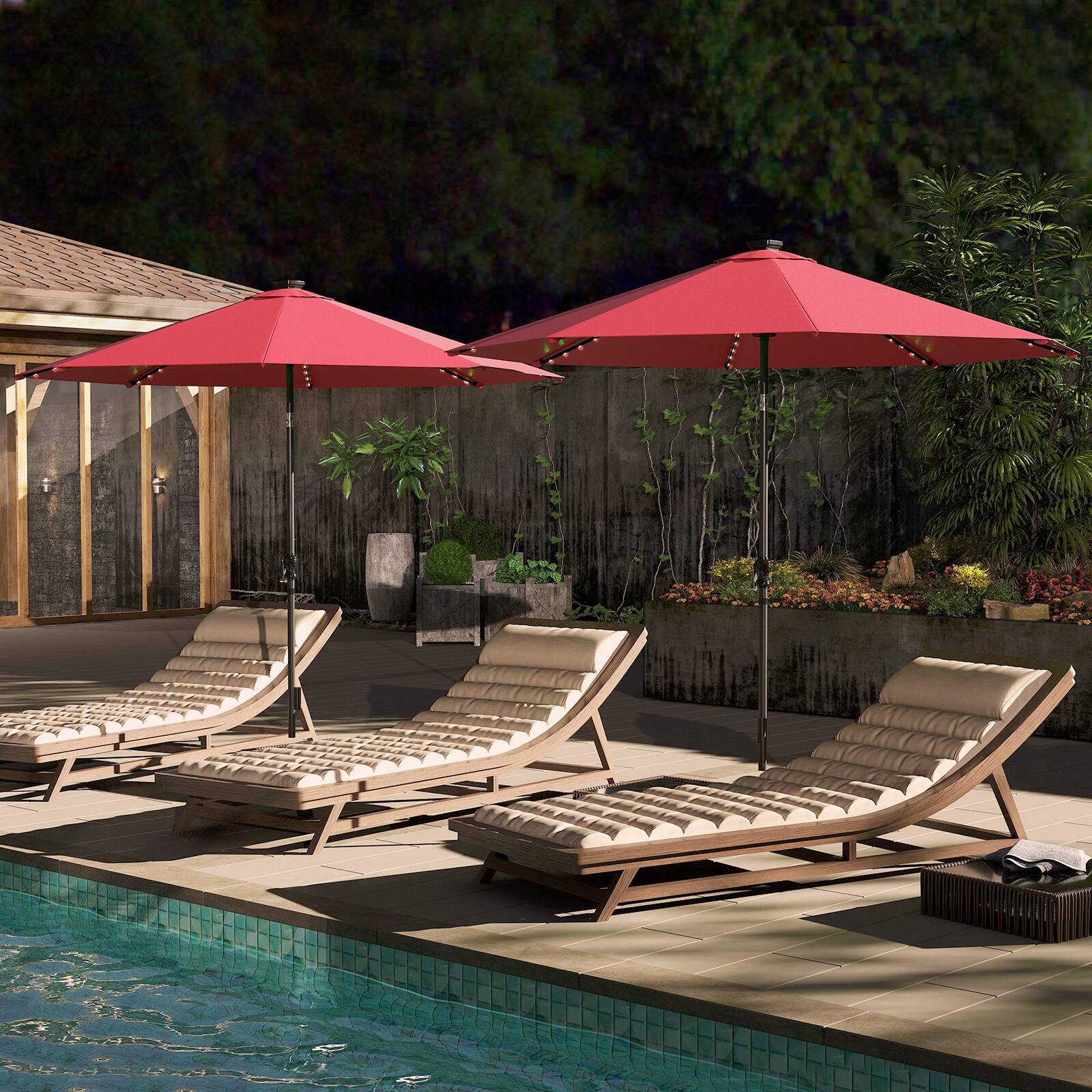 Alt View 4. Costway - Costway 10 FT Solar Patio Umbrella with 96 LED Lights 35° Adjustable Tilt Vented Top - Red.