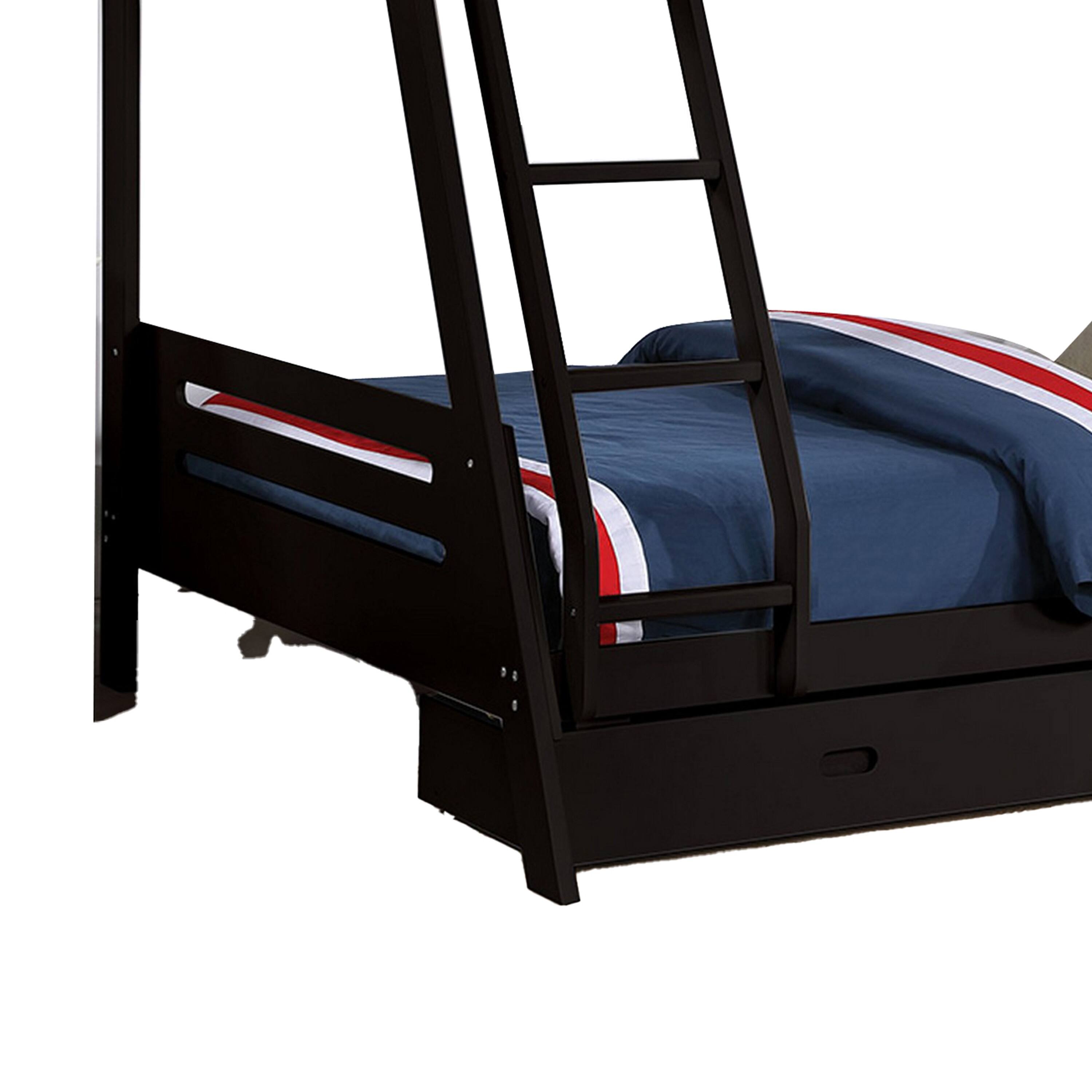 Alt View 3. Manhattan Lane - Emily Twin Over Full Bunk Bed with Ladder, 2 Drawers, Black Solid Wood - Black.