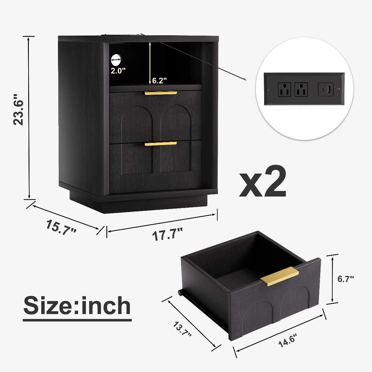 23.6"  
15.7"  
2.0"  
6.2"  
17.7"  
x2  
6.7"  
Size: inch  
13.7"  
14.6"
