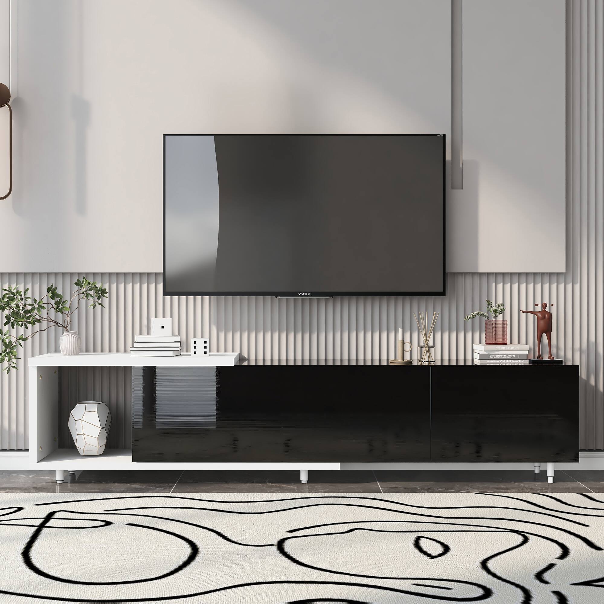 Front. Spaco - Spaco Modern Extendable TV Stand 70-100 Inches, Entertainment Center Media Console with 3 Drawers, for 80 Plus Inch TVs - Black.