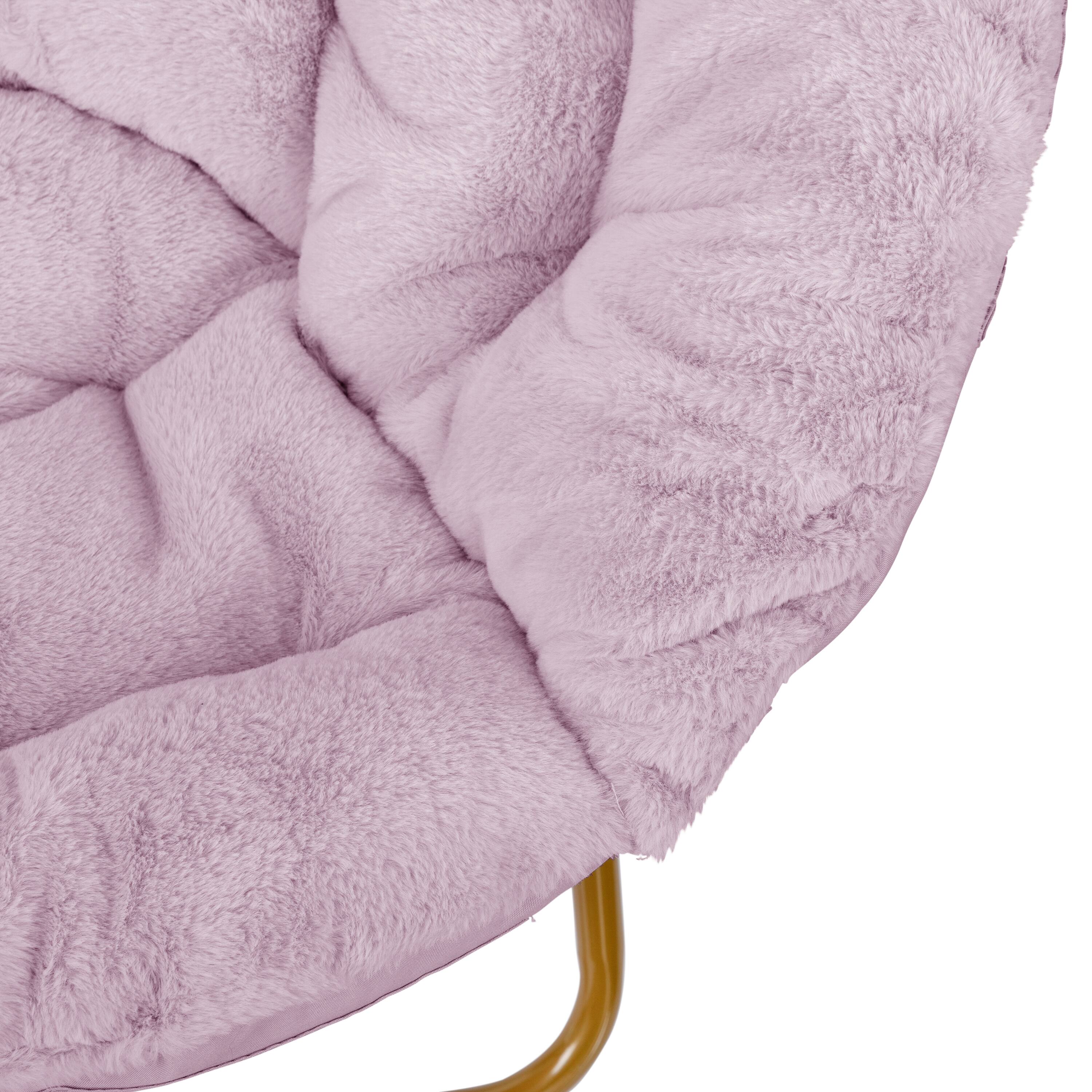 Alt View 8. Emma + Oliver - Ersa Oversize Folding Saucer Chair with Cozy Faux Fur Cushion and Metal Frame for Dorms, Bedrooms, Apartments and More - Dusty Purple Fabric/ Soft Gold Frame.