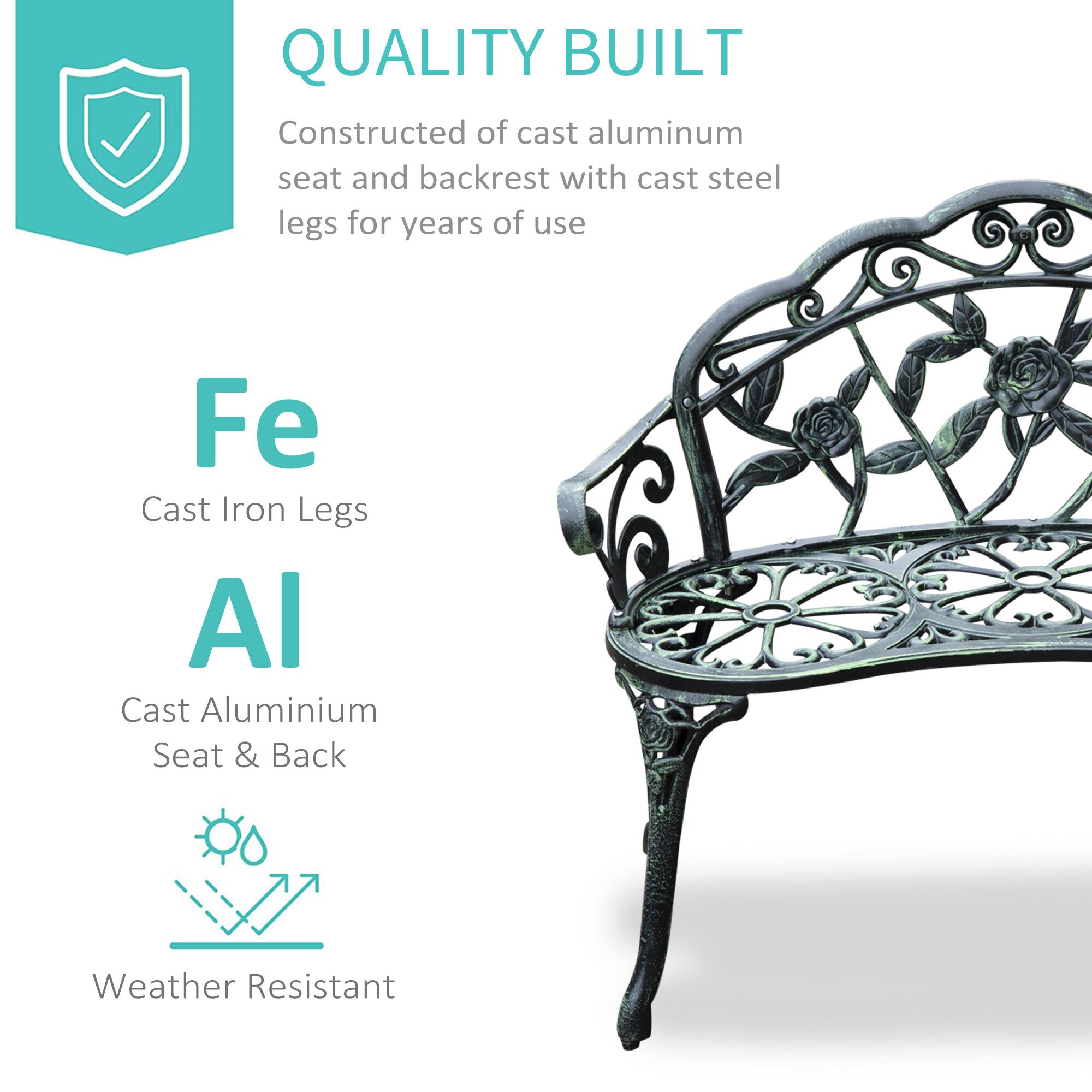 QUALITY BUILT
Constructed of cast aluminum seat and backrest with cast steel legs for years of use
Fe Cast Iron Legs
Al Cast Aluminium Seat & Back
Weather Resistant