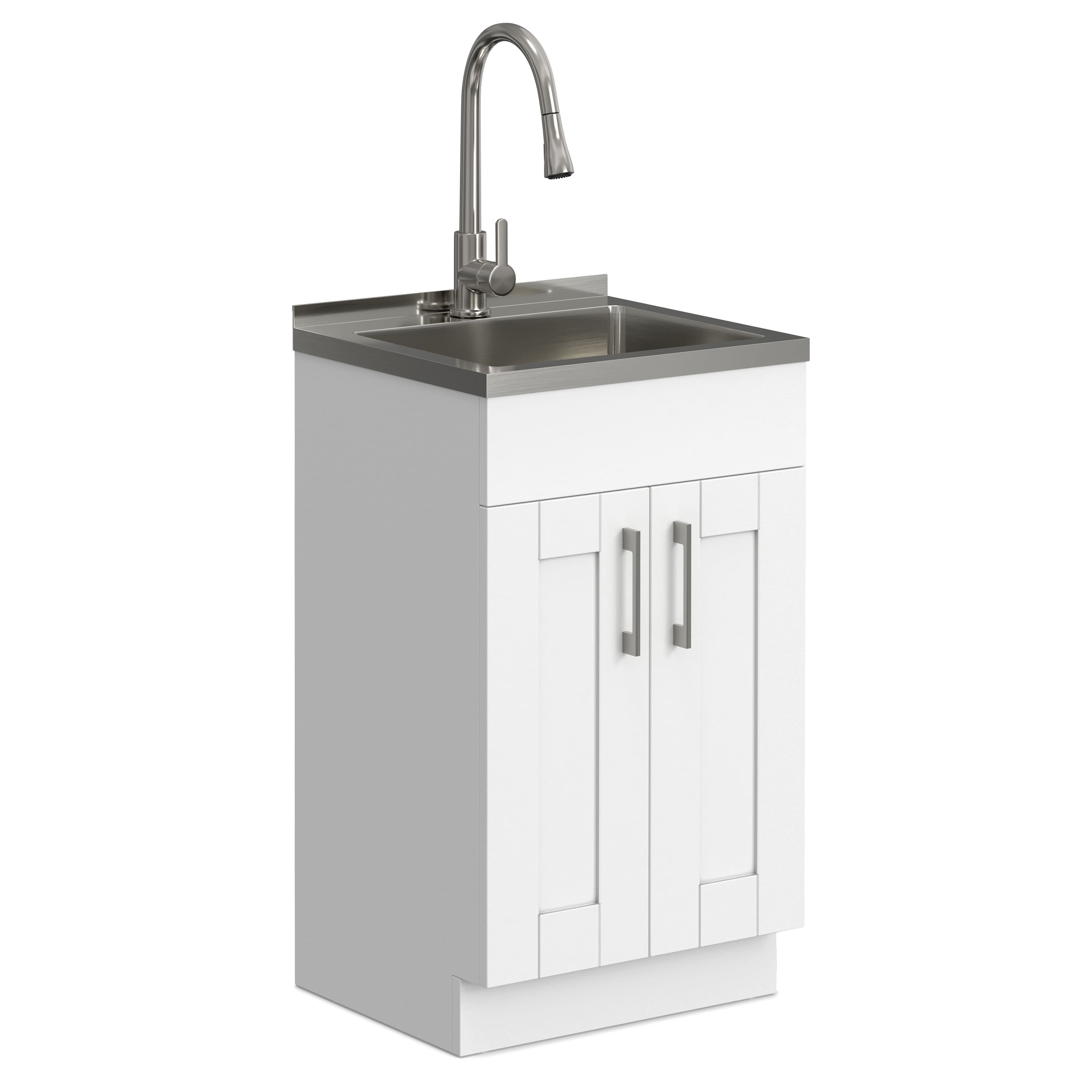 Simpli Home - Modern Wide Shaker All-In-One 20-inch Laundry Utility Sink and Cabinet - Pure White