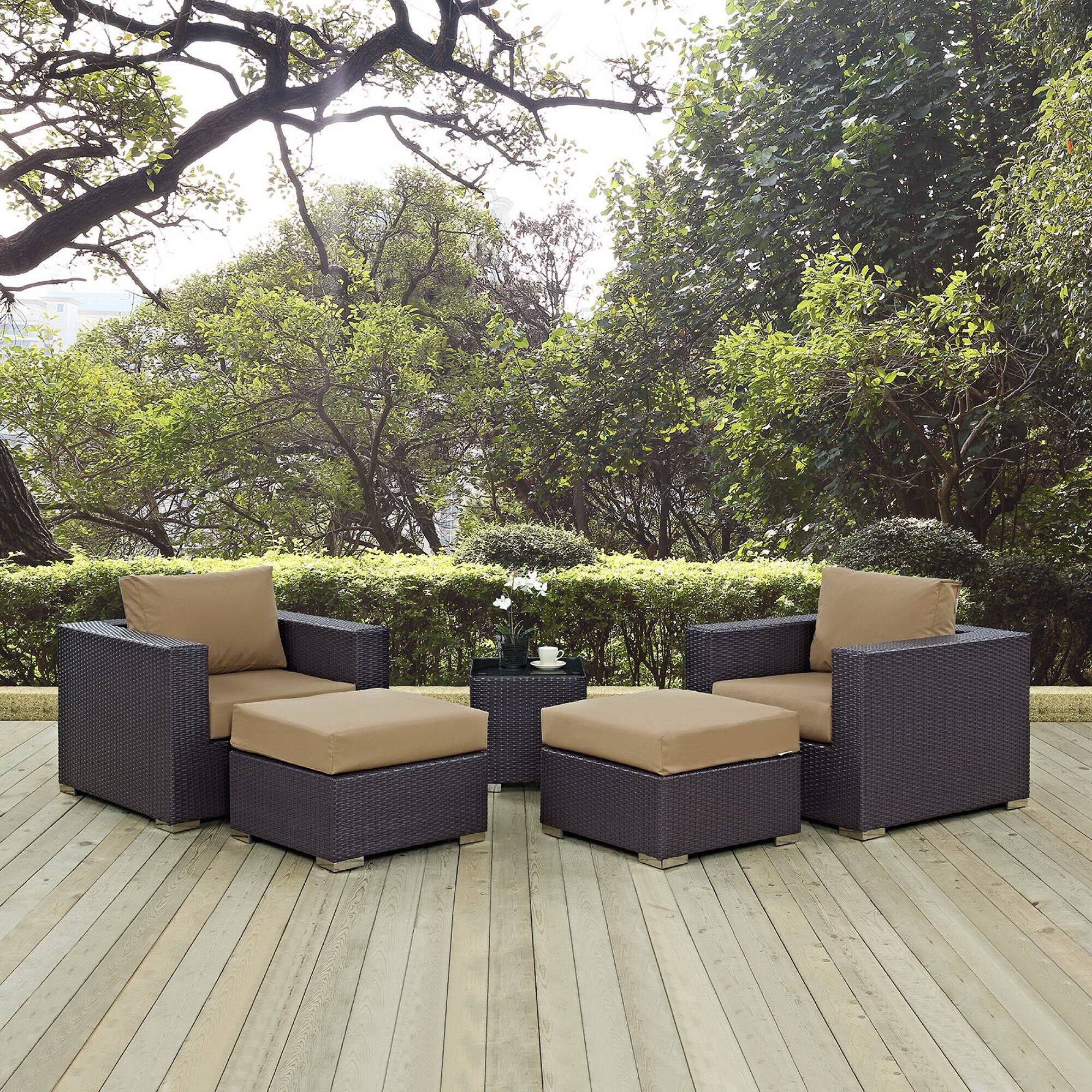 Alt View 3. Modway - Convene 5-Piece Outdoor Patio Sectional Set with Cushioned Seats and Armrests - Espresso Mocha.
