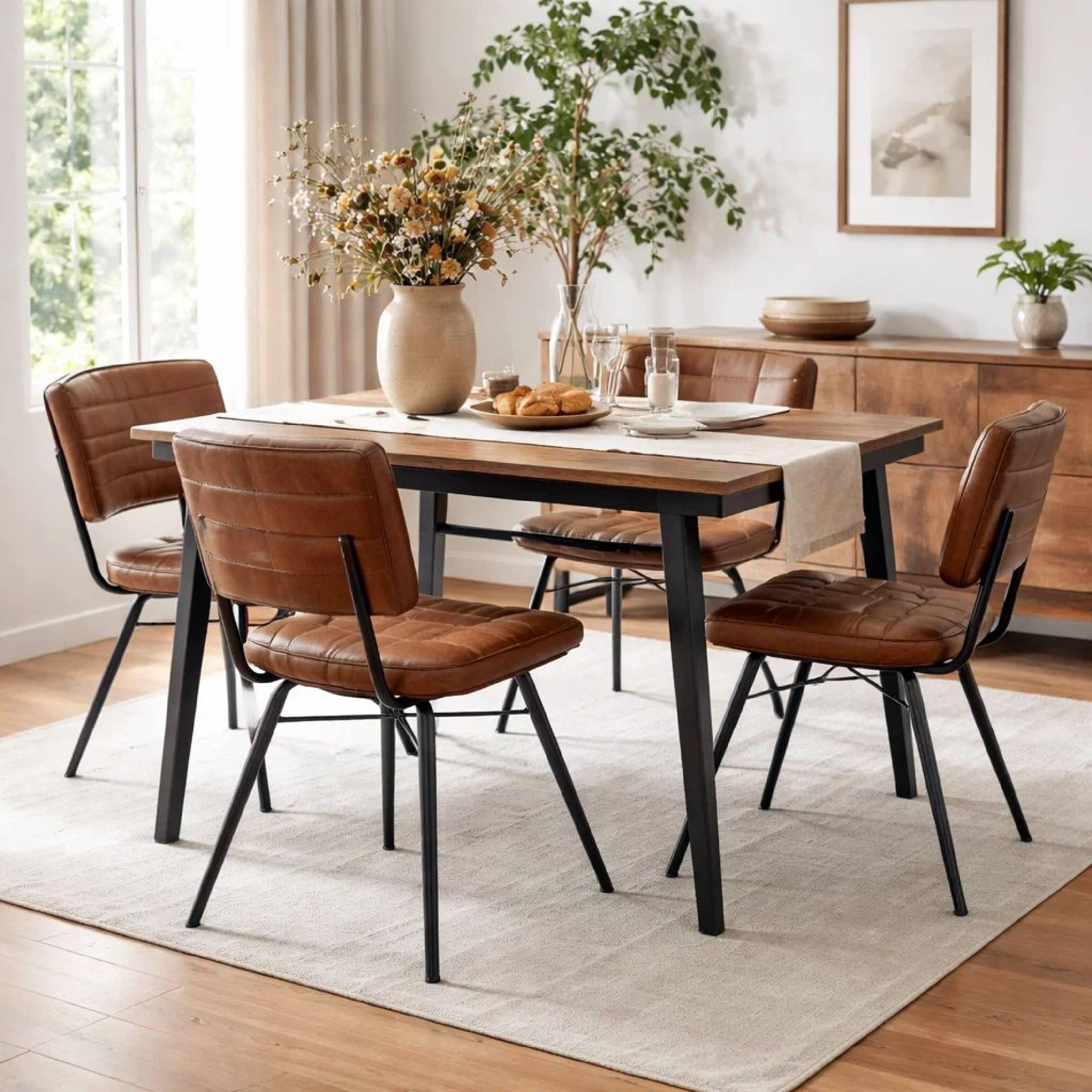 Alt View 5. Manhattan Lane - Mia 18 Inch Side Chair, Set of 2, Dyed Brown Leather, Vertical Tufting - Brown, Black.