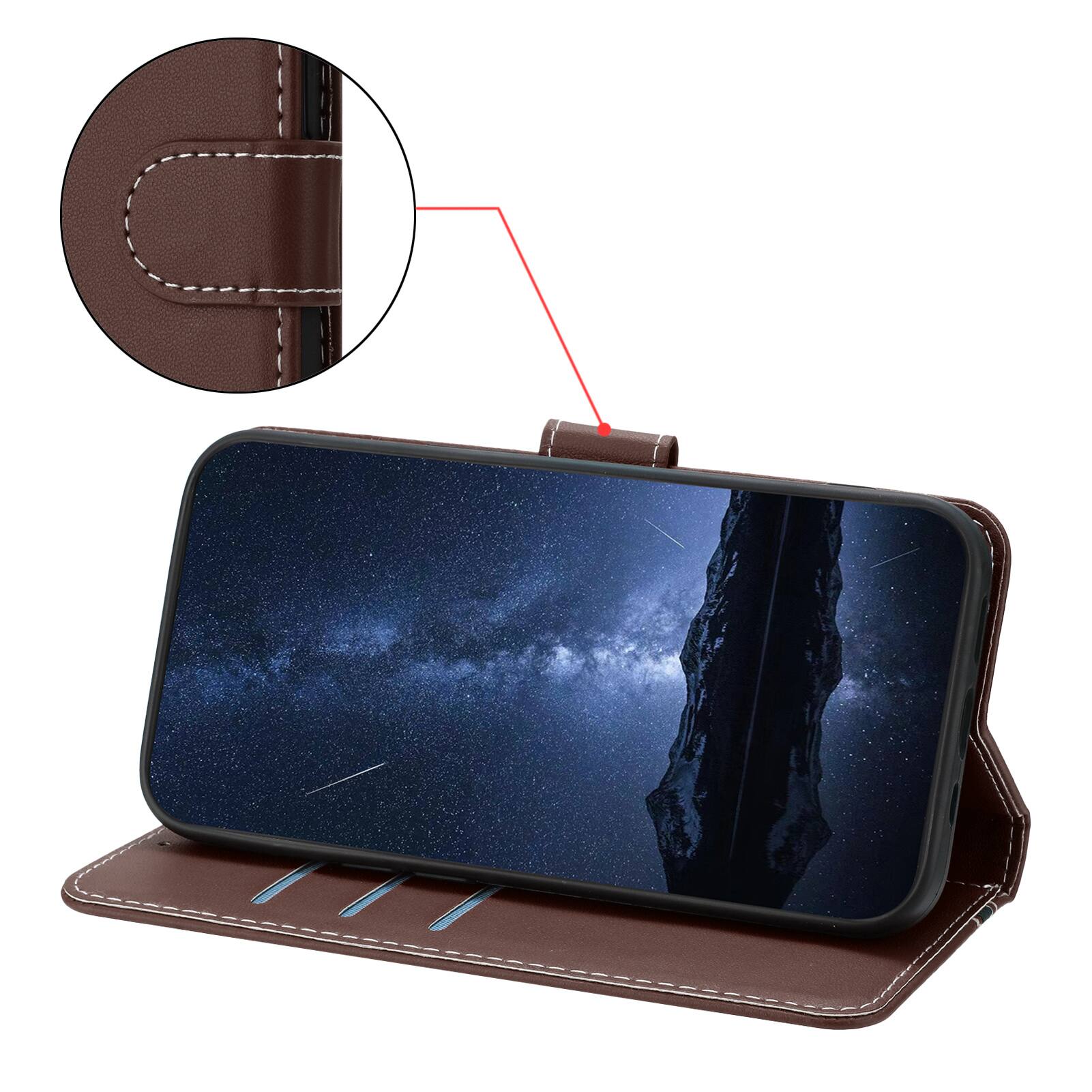 Alt View 2. Dteck - Slim Card Holder Case for Apple iPhone 17,PU Leather Magnetic Closure Shockproof TPU Inner Flip Wallet Cover - Brown.