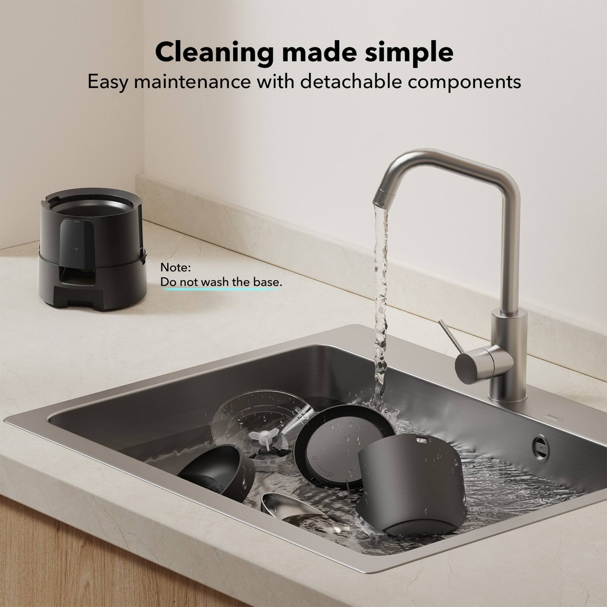 Cleaning Made Simple: Easy Maintenance with Detachable Components. Note: Do not wash the base.