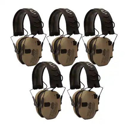 Front. Walkers - Walker’s Razor Shooting Muffs (Distressed Flag) 5-Pack - Tan.