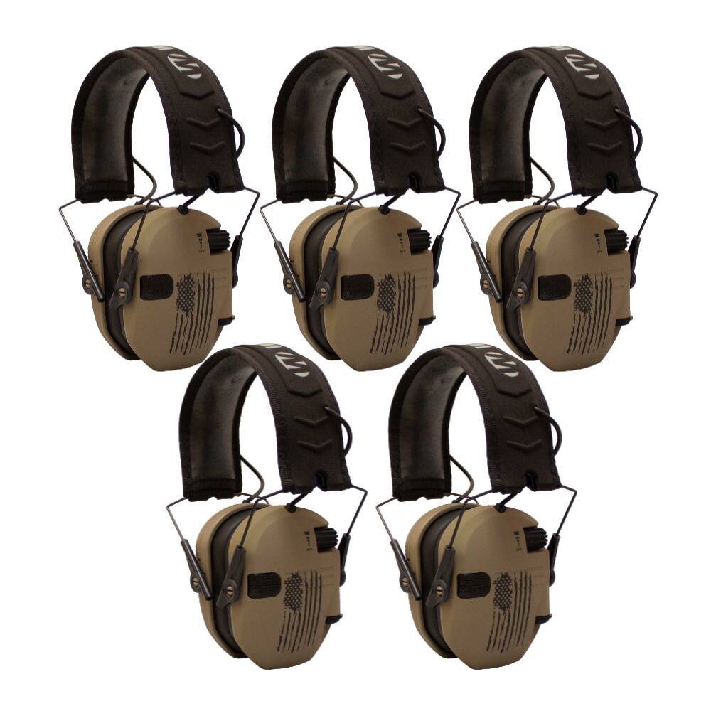 Front. Walkers - Walker’s Razor Shooting Muffs (Distressed Flag) 5-Pack - Tan.