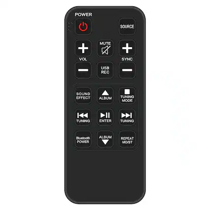 POWER SOURCE
VOL MUTE USB REC
SOUND EFFECT ALBUM TUNING MODE
TUNING ENTER TUNING
Bluetooth POWER ALBUM REPEAT MO/ST