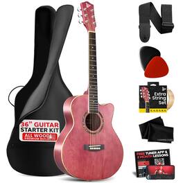 Pyle - Acoustic Guitar Kit, 3/4 Size All Wood Steel String Instrument for Beginners, 36” PGA550CAPU - Deep Ruby Mauve