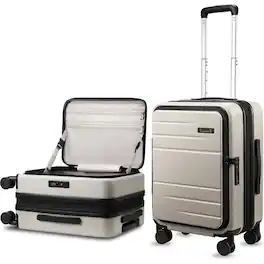 LUGGEX - 20 Inch Carry On Luggage Top Opening, Expandable PC Hardshell Suitcase with Wheels FLT - LX-FX - White