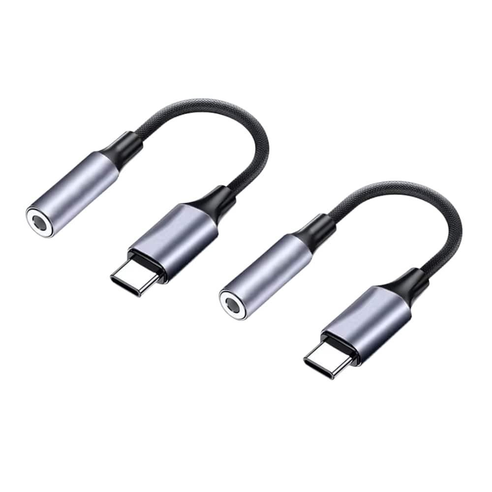 Qixxronics - USB-C to 3.5mm Headphone Jack Adapter, (2 Pack) USB C to AUX Adapter - Gray