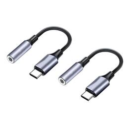 Qixxronics - USB-C to 3.5mm Headphone Jack Adapter, (2 Pack) USB C to AUX Adapter - Gray