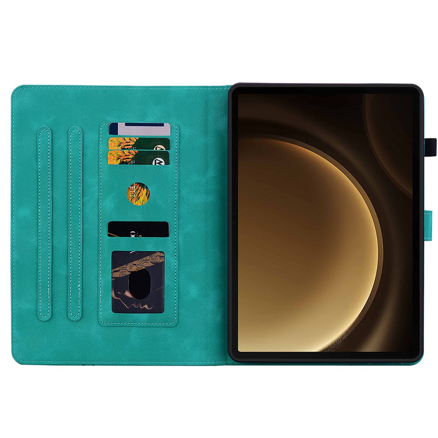 Left. Dteck - Case for Samsung Galaxy Tab S9+/S9 Plus 12.4" 2023 (SM-X810),Embossed Pattern PU Leather Flip Card Holder Stand Cover - Green.