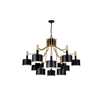 Front. CWI Lighting - Corna 12 Light Down Chandelier With Matte Black & Satin Gold Finish - Matte Black & Satin Gold.