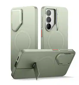 SURITCH - Phone Case for Samsung Galaxy S26+ Plus, Magnetic Protective Cover with Camera Cover & Adjustable Metal Kickstand - Khaki Green