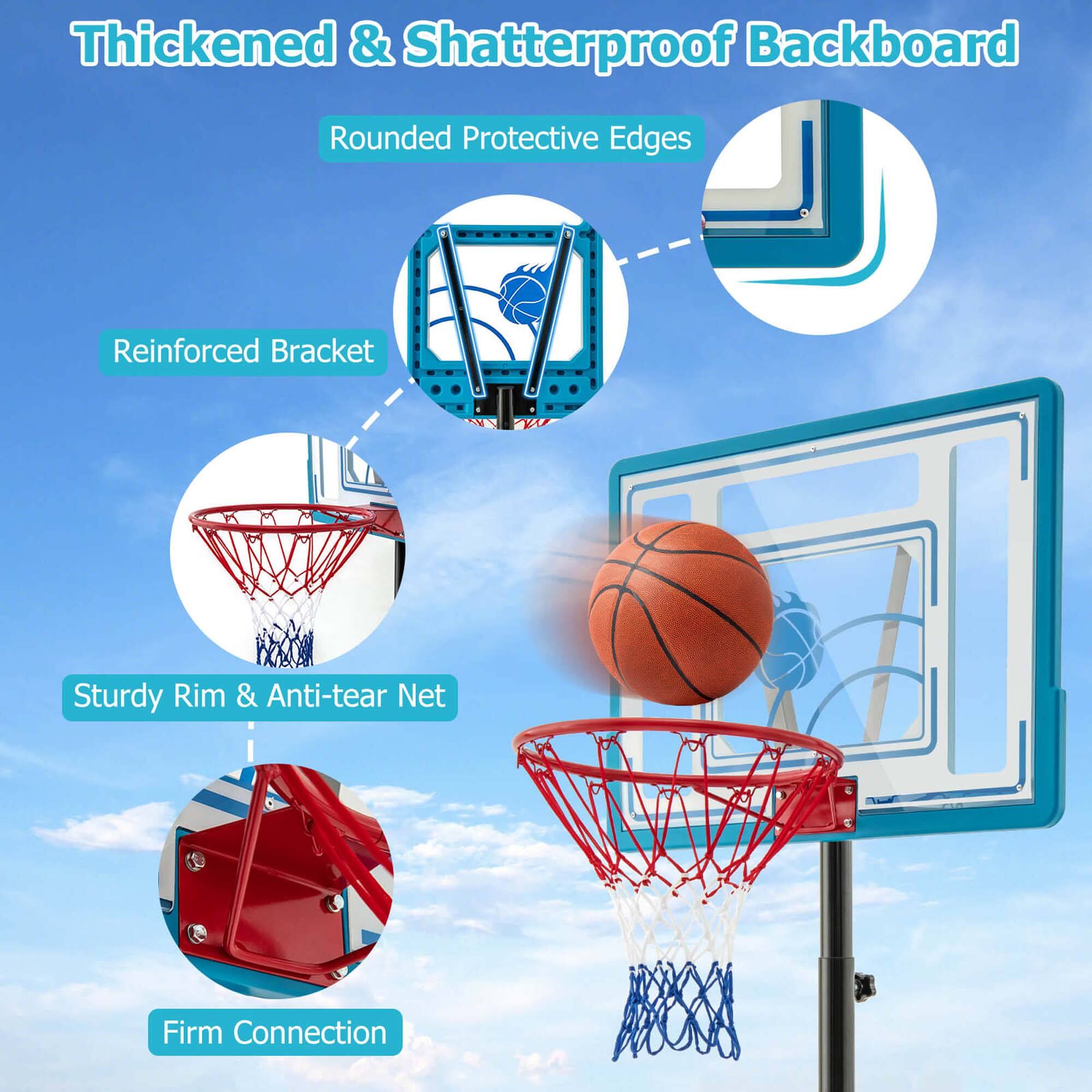 Thickened & Shatterproof Backboard

- Rounded Protective Edges
- Reinforced Bracket
- Sturdy Rim & Anti-tear Net
- Firm Connection