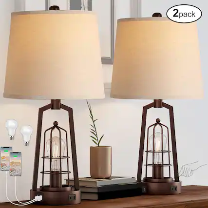 Front. Pawtners - 2-Pack Farmhouse Table Lamps with USB Port, 3-Way Dimmable Touch Control (LED Bulbs Included).
