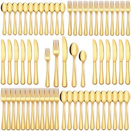 Dazzed Corner - 60-Piece Gold Silverware Set, Stainless Steel Flatware Cutlery Set Service for 12 - NYTPXVQ