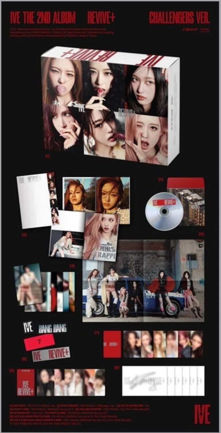 IVE THE 2ND ALBUM REVIVE+ CHALLENGERS VER. HEVV RCM [1] NE REME+ [3] I D WE+ [5] [4] HIRS RAPPE IVE BANG BANG ? [] IVE REVIVE+ () IVE REVIVE+ [7] E [9] M IME IE