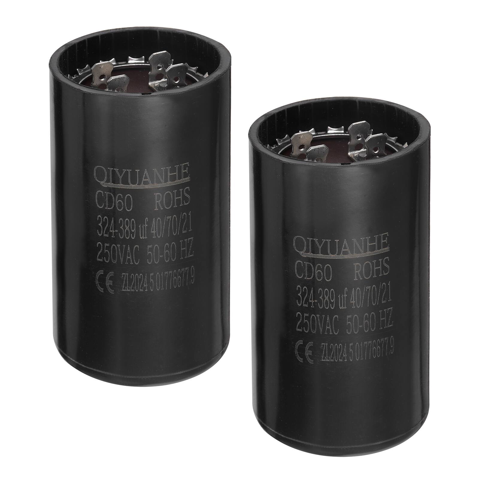 Unique Bargains - 2pcs CD60 Motor Run Capacitor, 324-389uF MFD AC250V, 50-60Hz, for Motor 46x86mm - Black