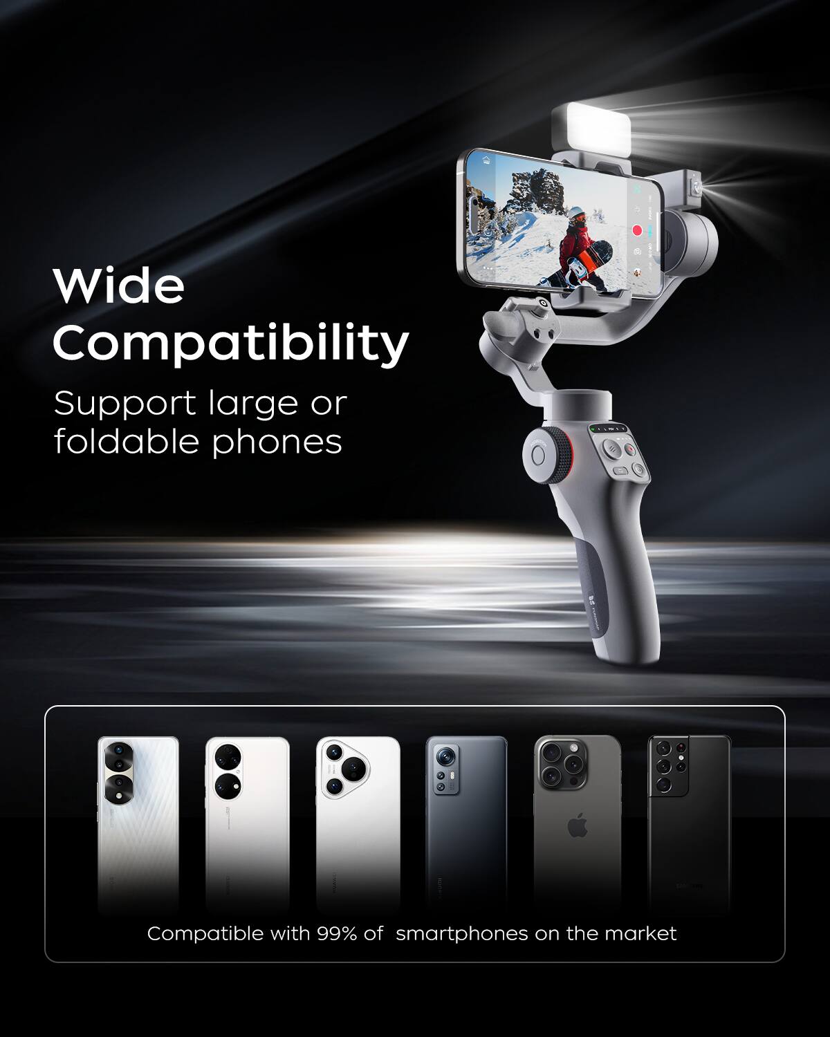 Wide Compatibility  
Support large or foldable phones  

Compatible with 99% of smartphones on the market