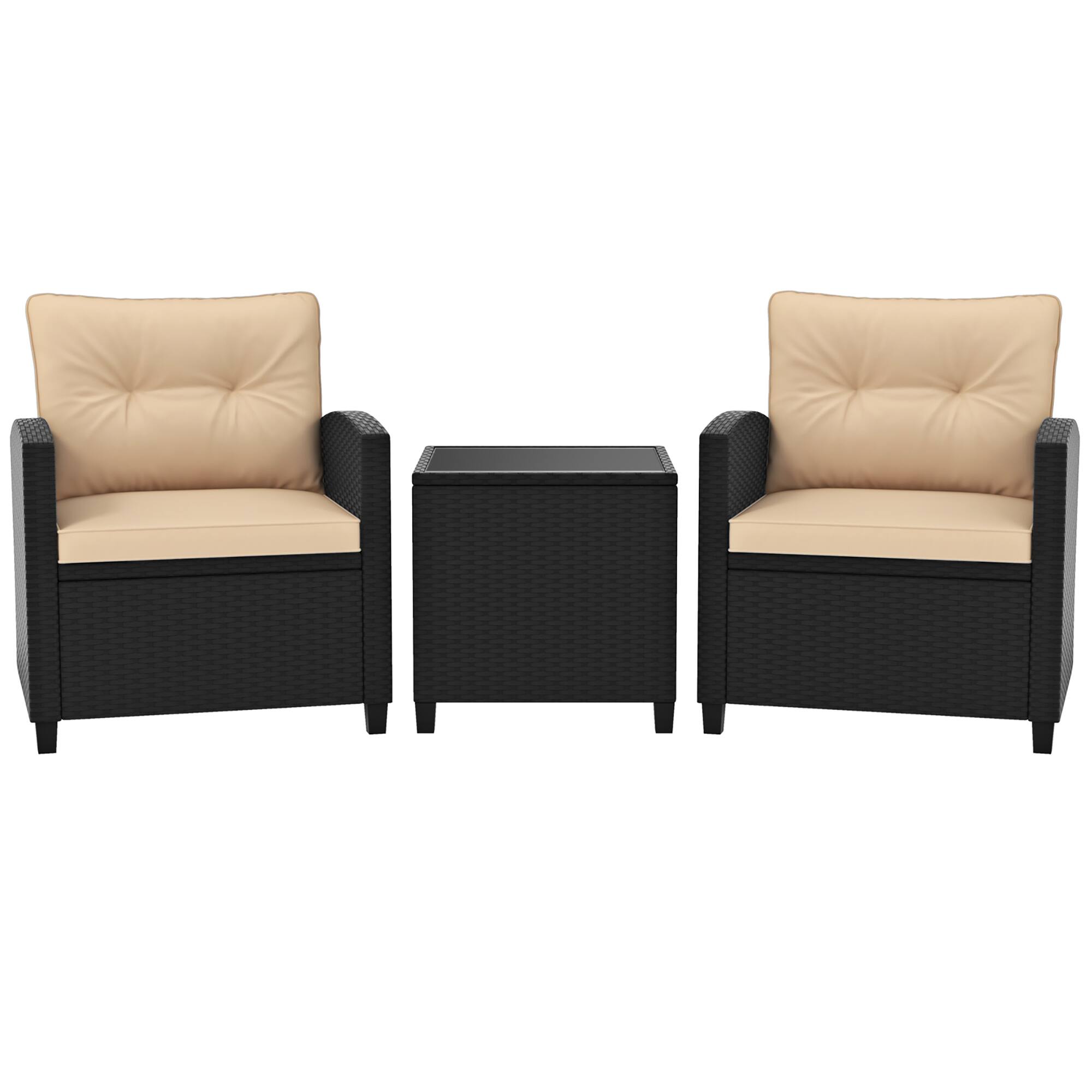 Alt View 9. Gymax - Gymax 3 PCS Patio Furniture Set w/Tempered Glass Coffee Table Washable Cushions Beige - Beige.