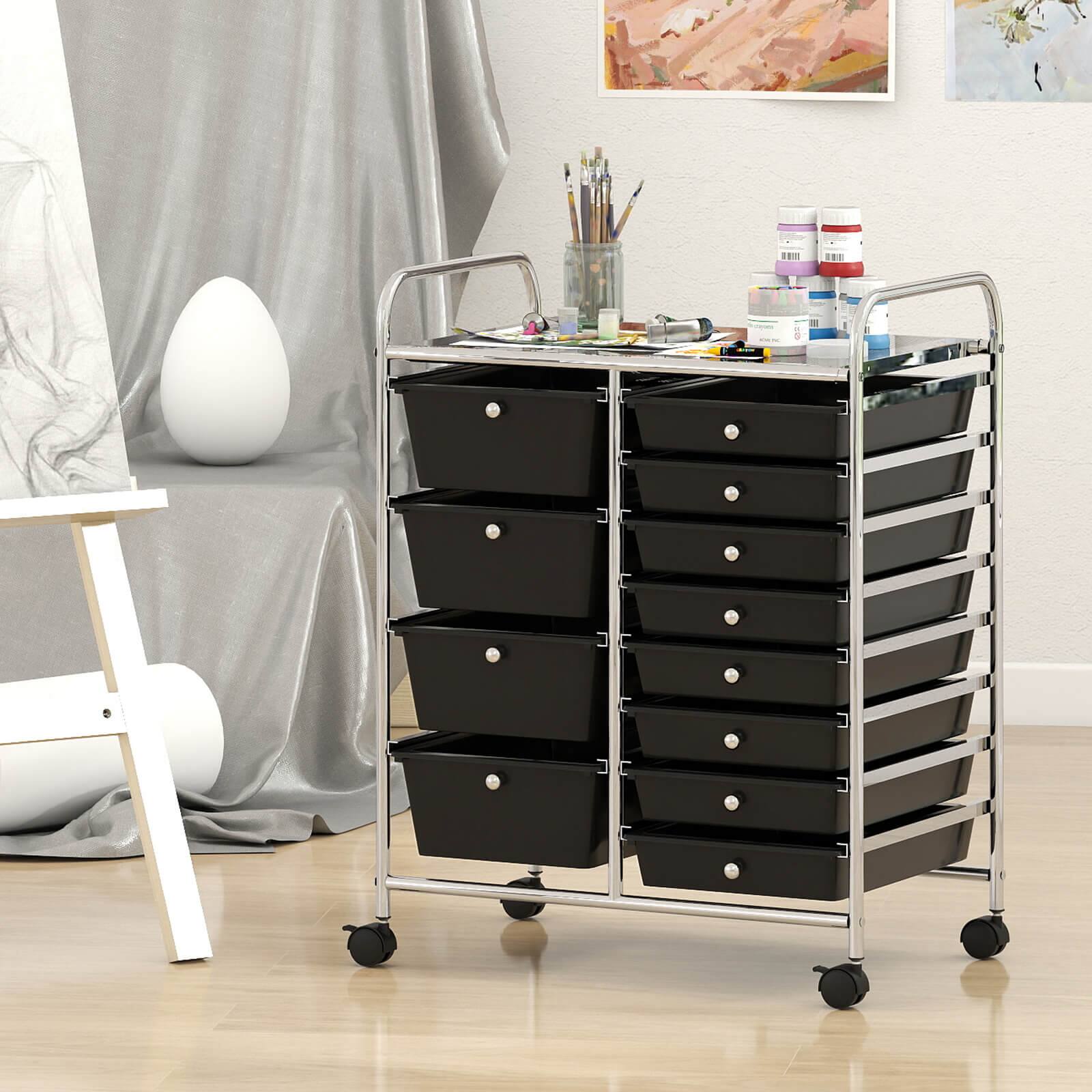 Alt View 3. Costway - Costway 12-Drawer Rolling Storage Cart with Removable Drawers & Lockable Casters for Office - Black.