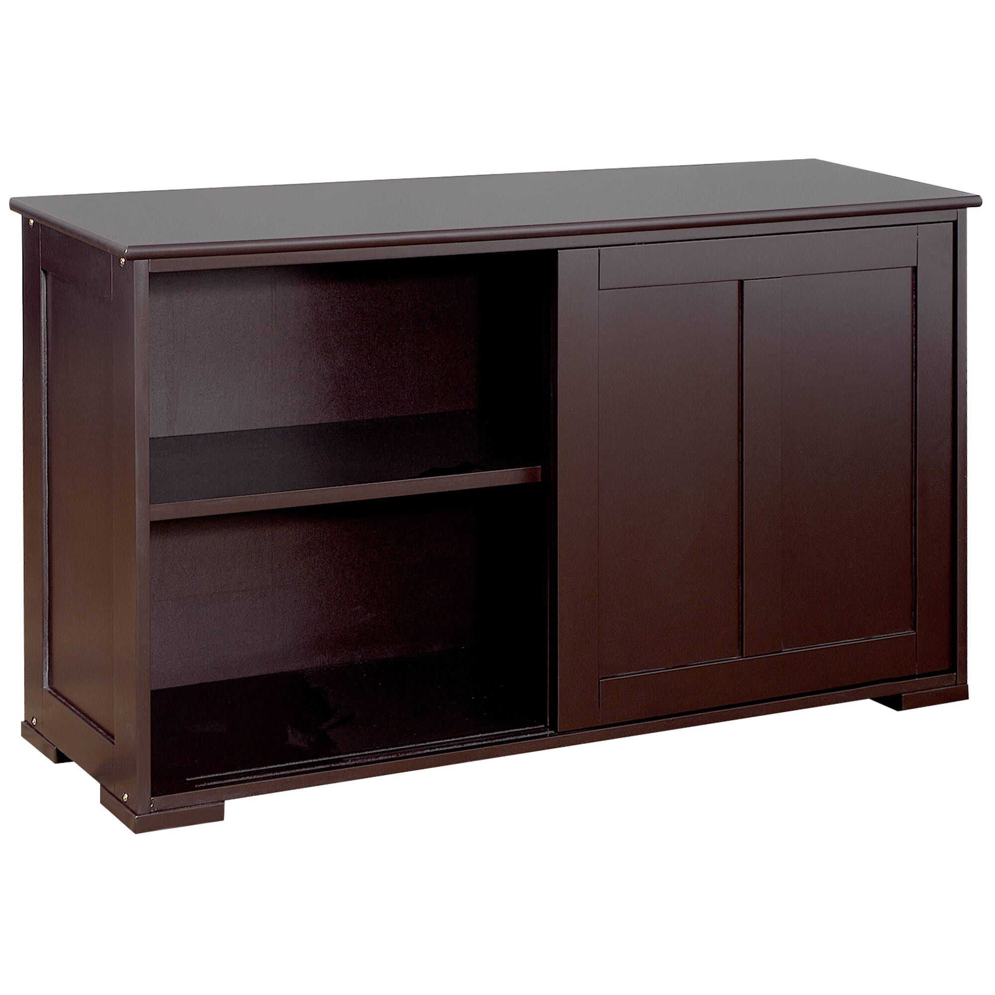 Alt View 2. Costway - Kitchen Storage Cabinet Sideboard Buffet Cupboard Wood Sliding Door Pantry - Brown.