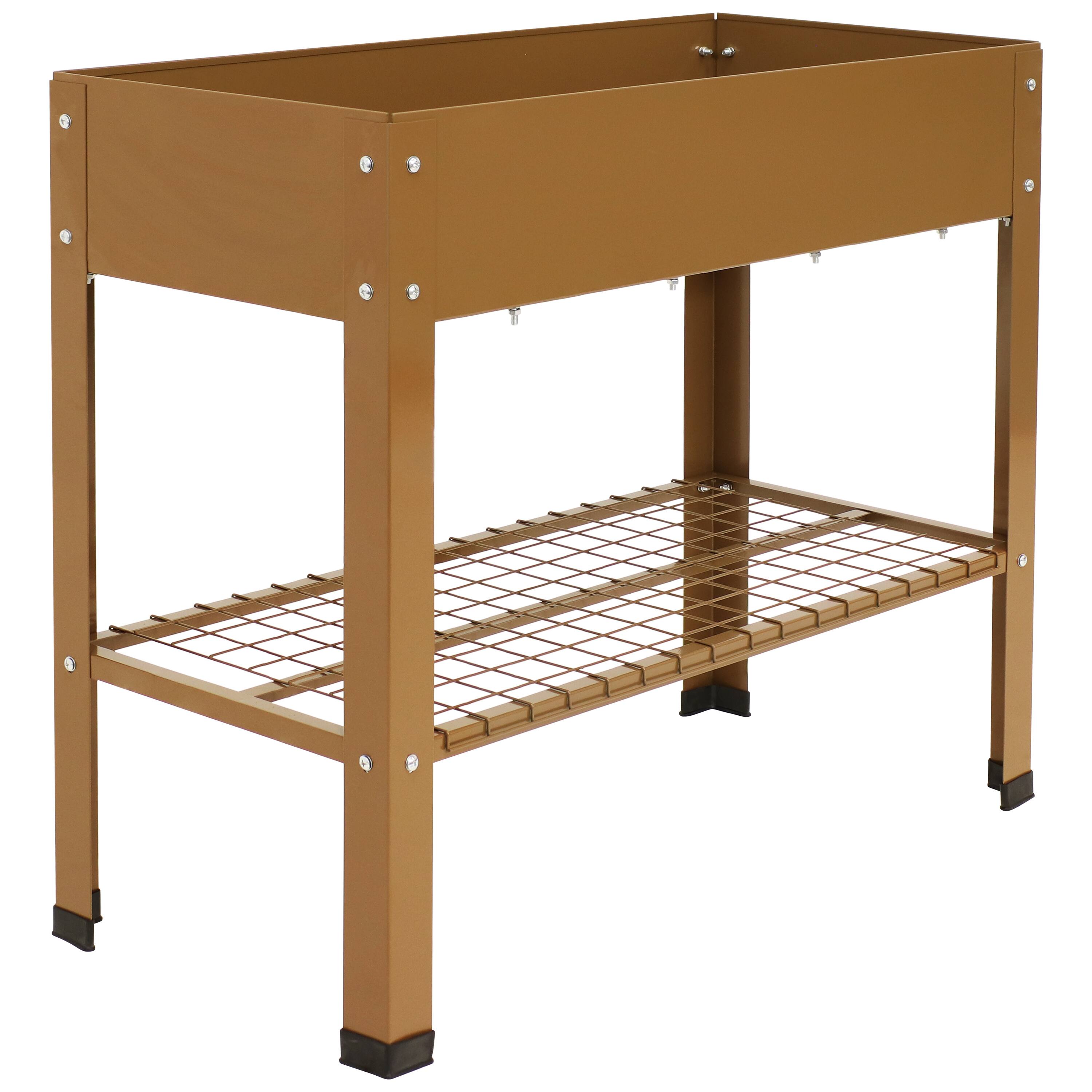 Alt View 8. Sunnydaze - Galvanized Steel Raised Bed with Mesh Shelf - Set of 2 - Brown.