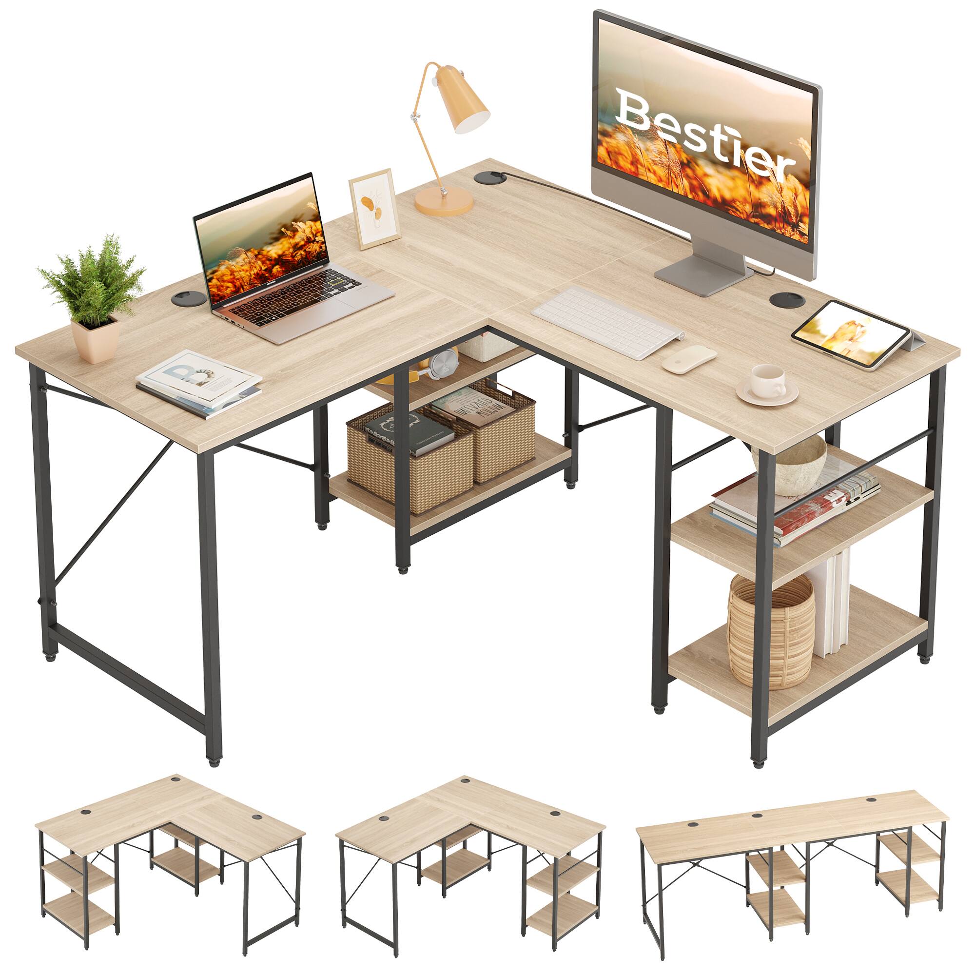 Left. Bestier - Bestier 55inch Gaming Desk L-shaped Desk Office Computer Desk - Light Oak.