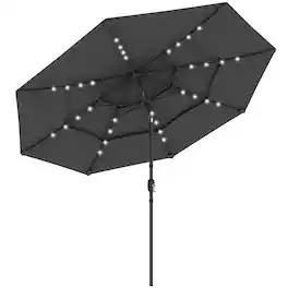Outsunny - ft Outdoor Patio Umbrella with Solar LED Lights, 3 Tier Outdoor Table Umbrella with Tilt - Black