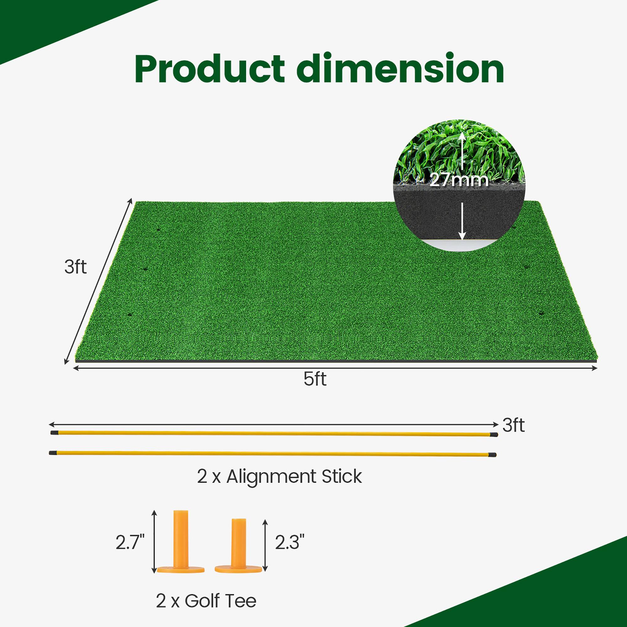 Product dimension  
27mm  
3ft x 5ft  
3ft  
2 x Alignment Stick  
2.7"  
2.3"  
2 x Golf Tee