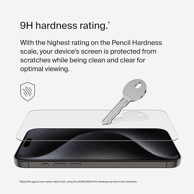 9H hardness rating.*

With the highest rating on the Pencil Hardness scale, your device's screen is protected from scratches while being clean and clear for optimal viewing.

Rated 9H against low-carbon steel at 5H, using the ASTM D3363 Film Hardness by Pencil Test Hardness.
