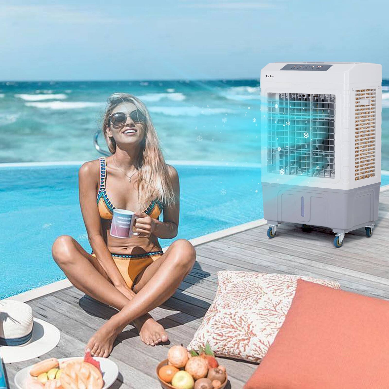 Alt View 10. Winado - 10.5Gal Portable Swamp Cooler, 2647CFM Evaporative Air Cooler with Auto Oscillating, Remote, 3 Speeds, 7.5H Timer - White & Gray.