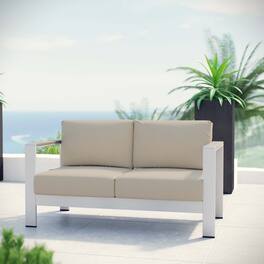 Shore Outdoor Patio Aluminum Loveseat by Modway - Silver Beige