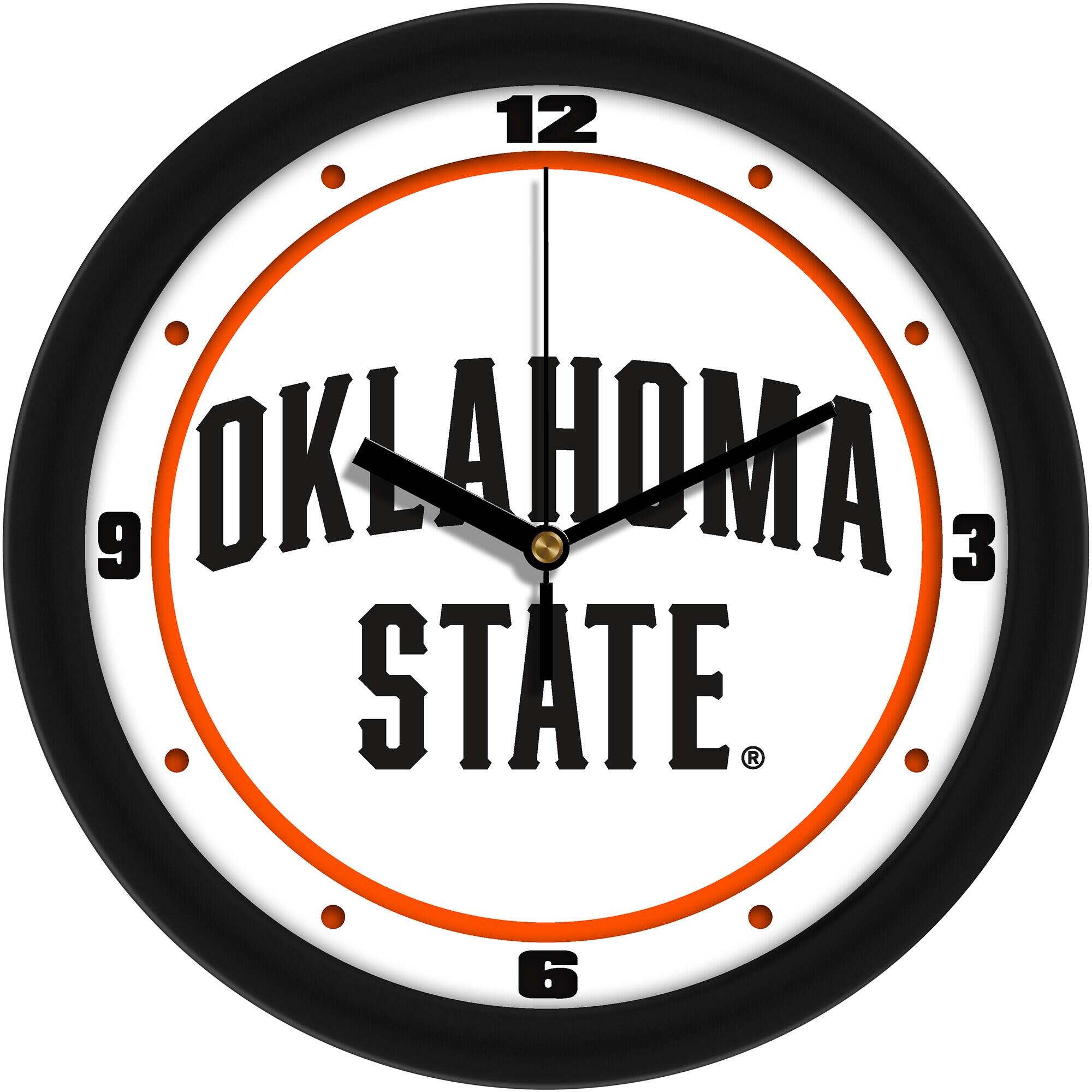 MpDirect - Oklahoma State Cowboys 11.5'' Suntime Premium Glass Face Traditional Logo Wall Clock - Multicolor