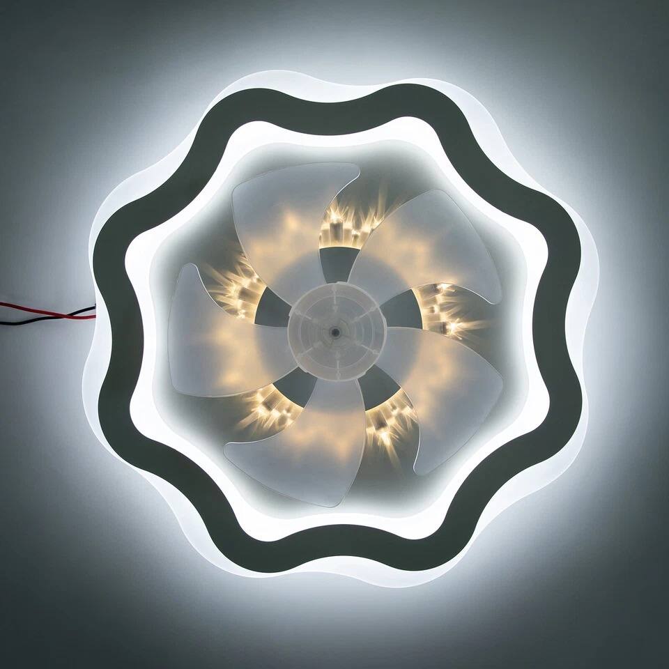 Back. Home Collection - Modern Flush Mount Ceiling Fan Light with Dimmable LED and Remote Control, White.