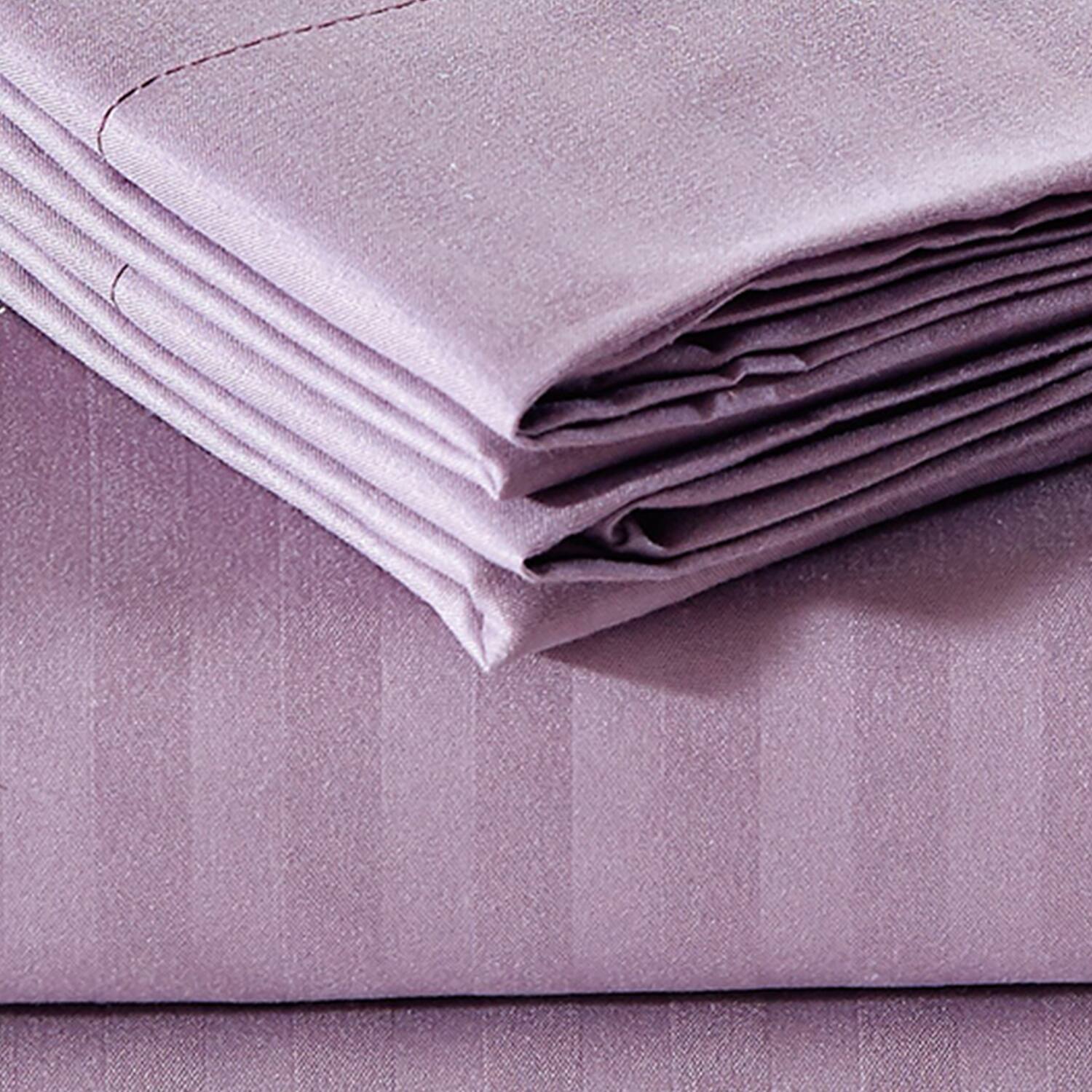Back. Plazatex - Plazatex 1800 Embossed  Stripe Premium All Season Bed Sheet Set Queen Plum - Plum.