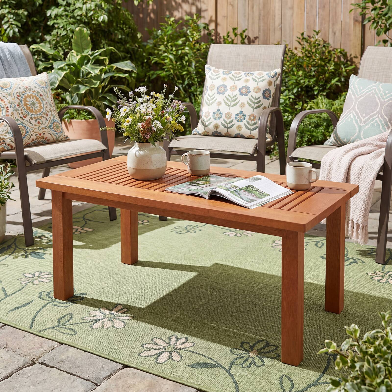 Alt View 3. Costway - Costway 35.5 Inch Outdoor Coffee Table with Slatted Top, Teak Oil Finish for Deck, Garden - Brown.