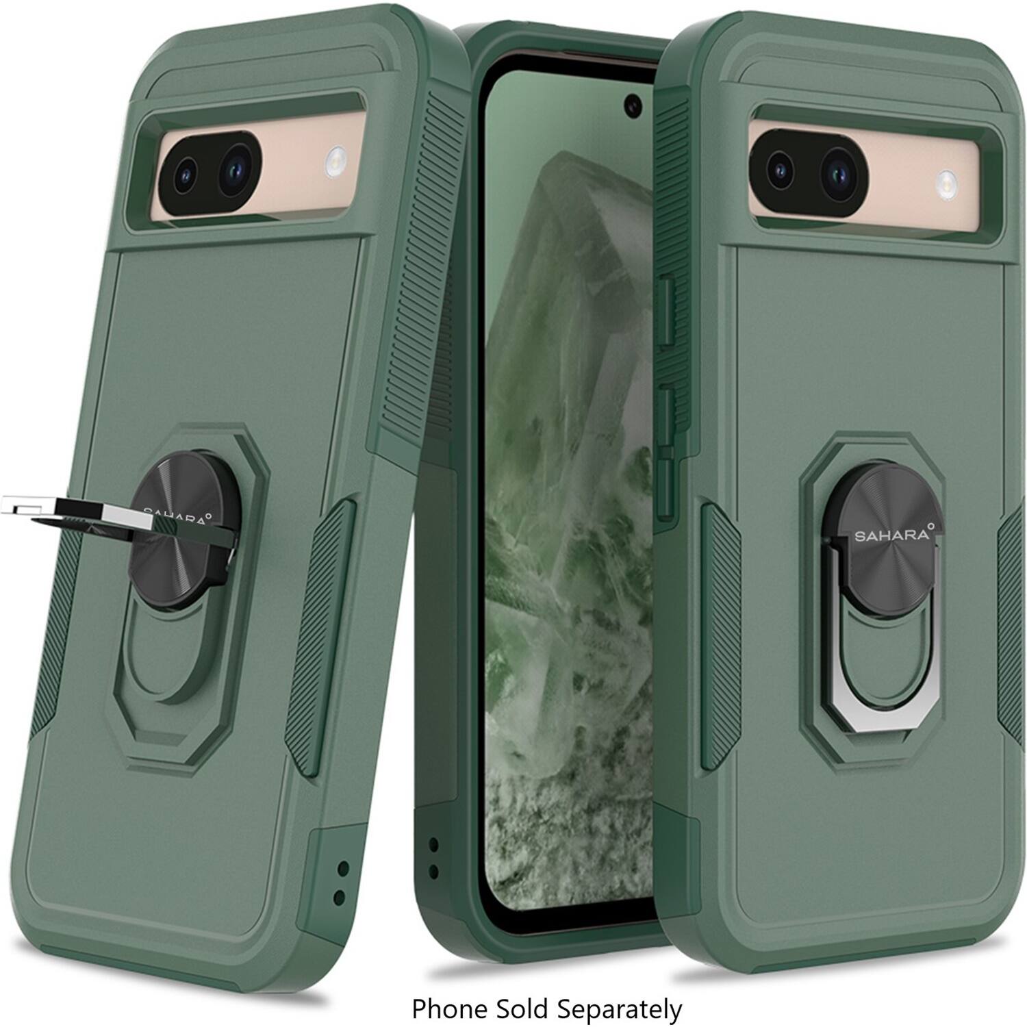 The image shows a green cell phone case with a picture of a mountain on it. The case is designed to be sold separately.
