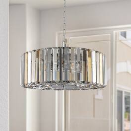 LUCKY ONE - 17in Hanging Chrome Crystal Chandelier, 4-Light Modern Pendant for Dining Room Living Room Kitchen - Transparent